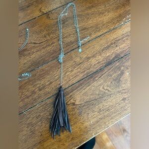 Lucky Brand Elegant Silver and Brown Tassel Necklace